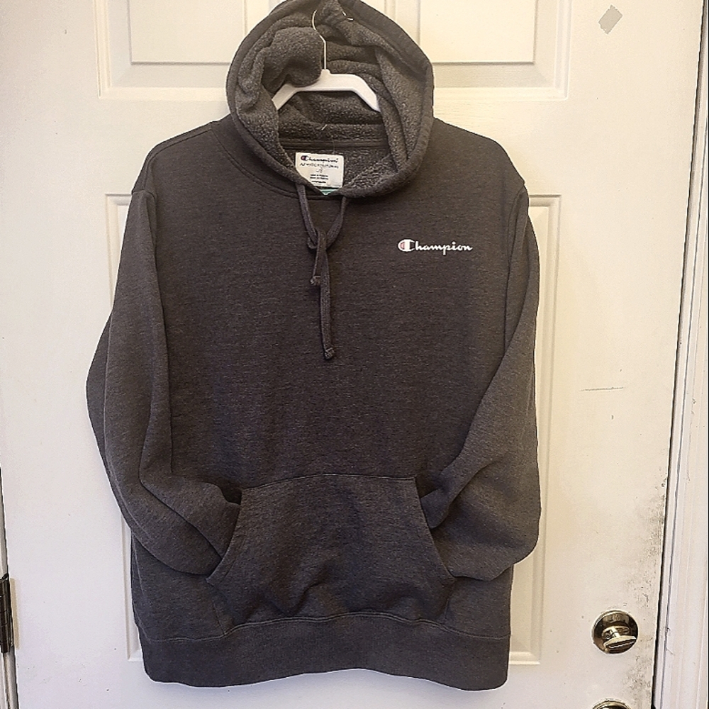 Champion Mens Hoodie Sweatshirt Dark Grey, Size L